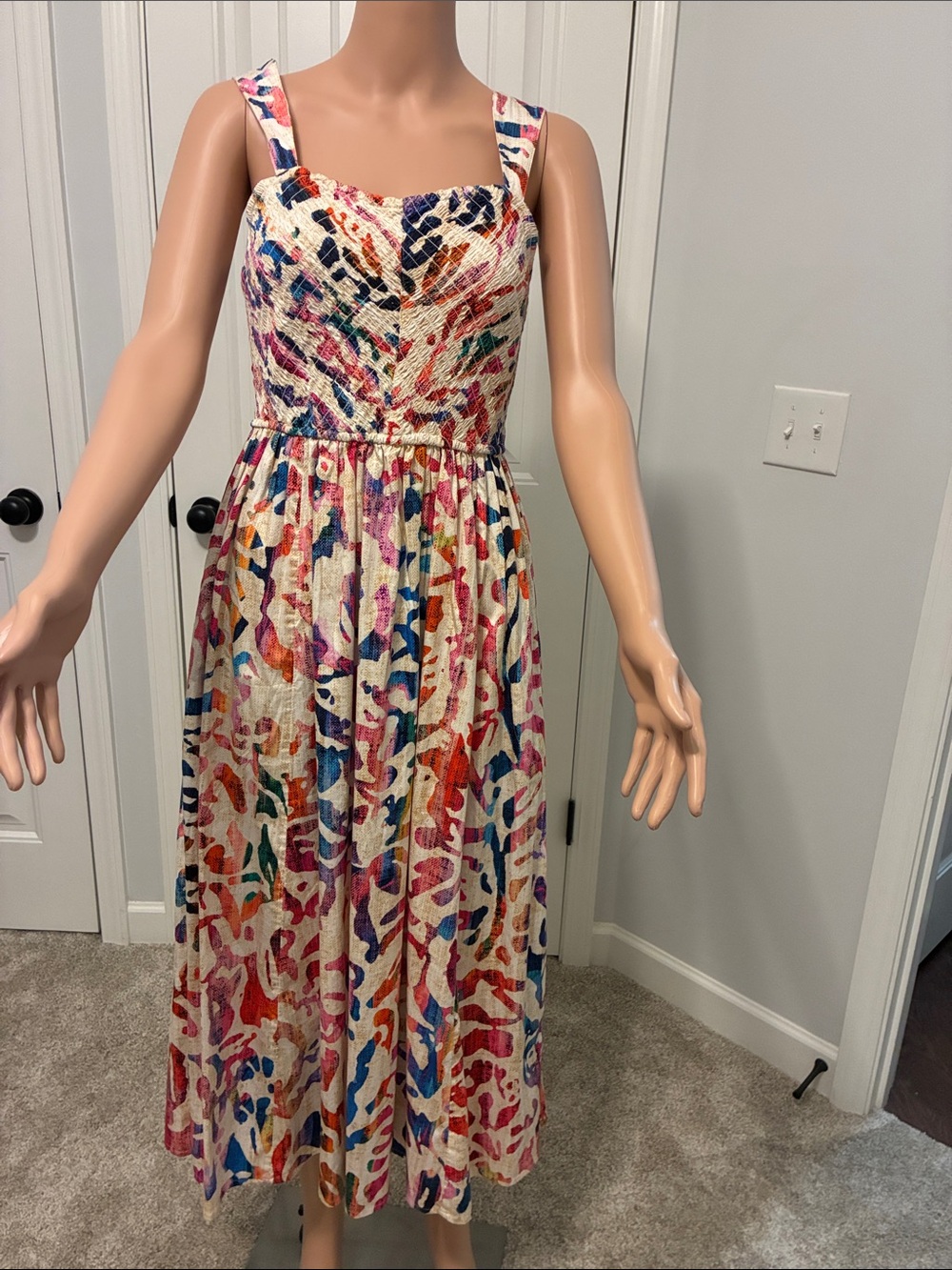Multicolor Floral Print Midi Sundress - Sleeveless Smocked Bodice by Nic+zoe